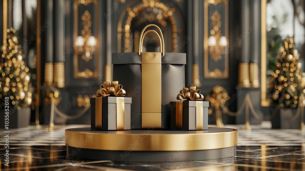 Black Friday Podium Display with Gift Box and Shopping Bags Black Friday Podium Display with Gift Box and Shopping Bags