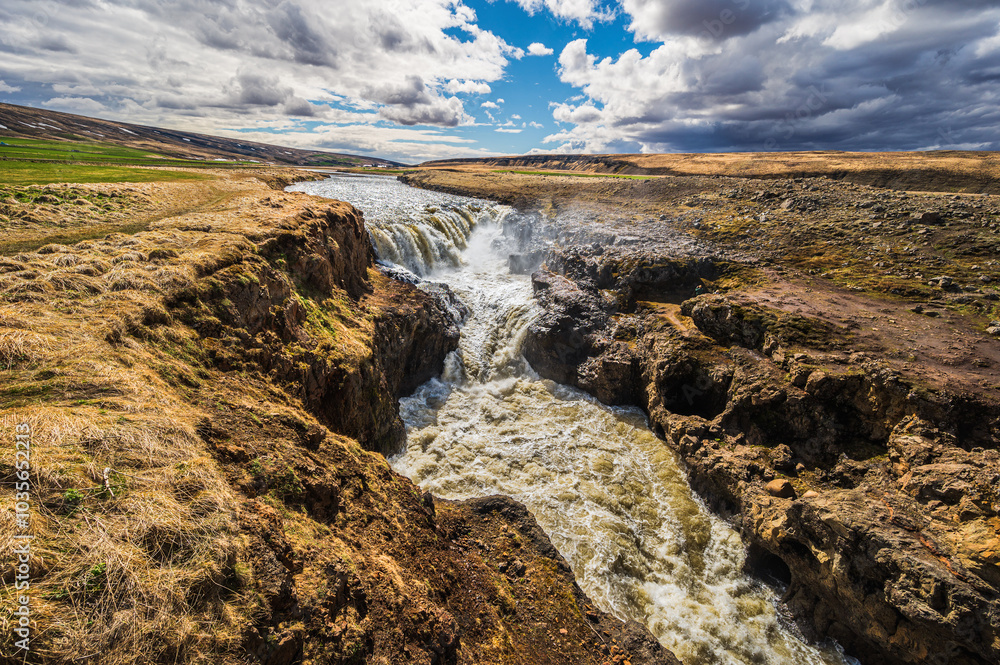 Kolugljufur Canyon and Kolufoss naure sceneries, Iceland Kolugljufur Canyon and Kolufoss naure sceneries, Iceland