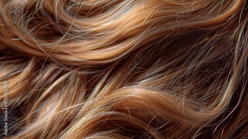 Close-up image of wavy, colorful hair - darker at roots, lighter at tips. Vibrant curls show volume and style. Shot highlights texture and color blend.