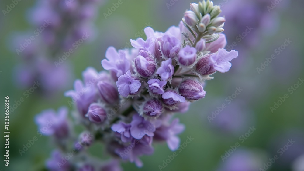 Close up of exquisite lavender blooms with silver green leaves Close up of exquisite lavender blooms with silver green leaves