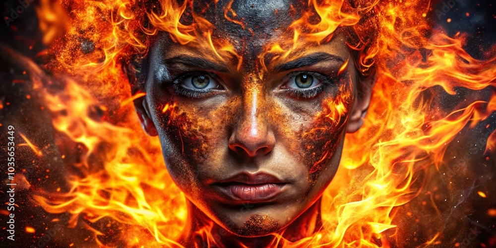 Captivating Macro Photography of a Face Surrounded by Flames in Fiery Beauty Captivating Macro Photography of a Face Surrounded by Flames in Fiery Beauty