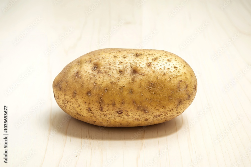 A single potato placed against a white background A single potato placed against a white background