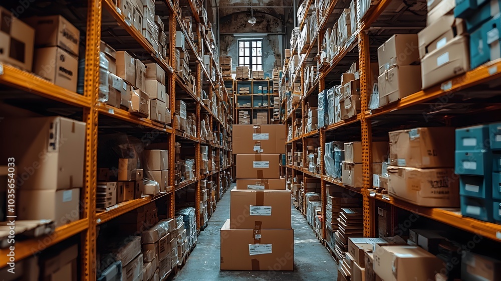 Fototapeta premium Futuristic Police Evidence Room with IoT Powered Inventory Management RFID Tracking and Smart Storage Shelving Ample Copy Space for Adding Information or Branding