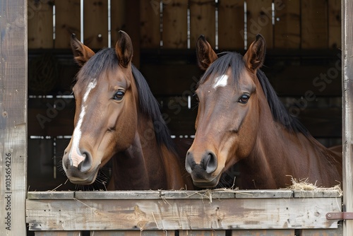 Two Majestic Horses Peering from Their Stable