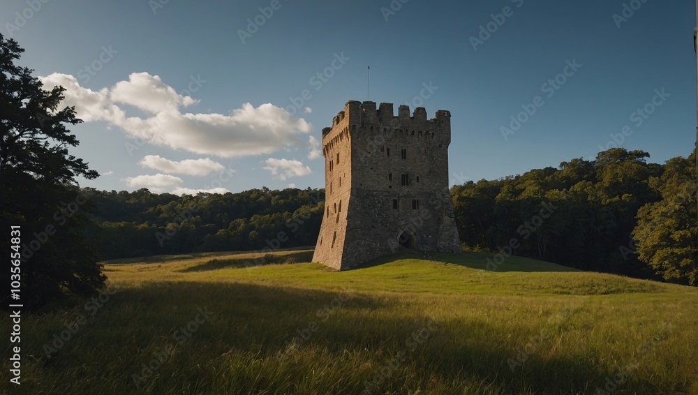 An ancient archer tower nestled among the trees An ancient archer tower nestled among the trees
