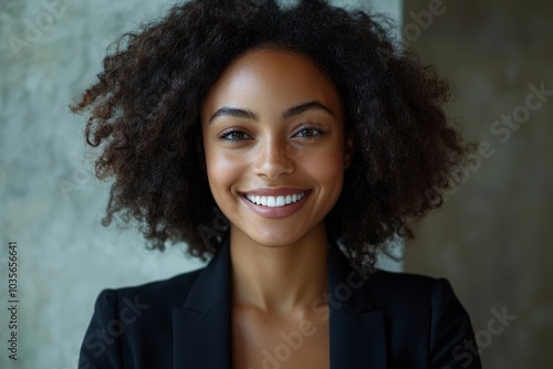 Confident young businesswoman smiling at the camera, Generative AI