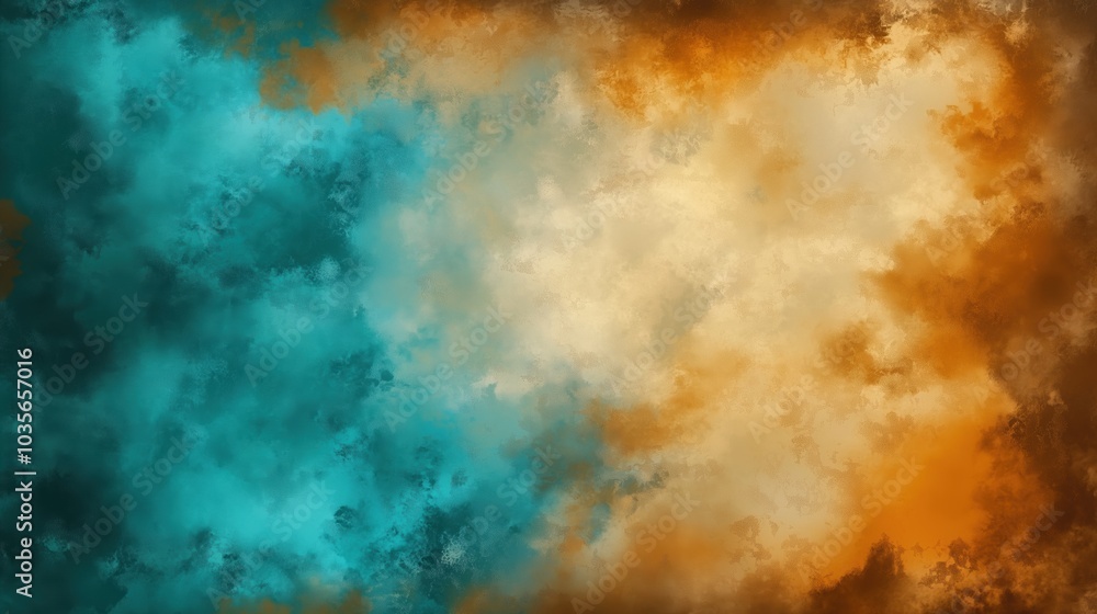 Obraz premium Abstract grunge background with teal, brown, and orange colors in a textured digital art painting style. Featuring bold, earthy tones and a rustic design, this abstract wallpaper is ideal for banners,