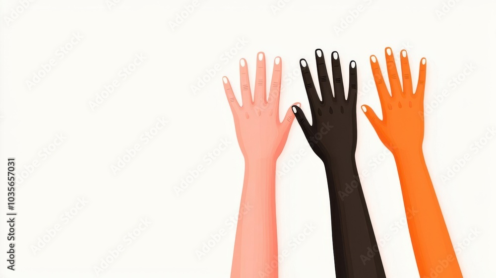 Hands from different continents joined together, representing global human rights and integration, flat design illustration Hands from different continents joined together, representing global human rights and integration, flat design illustration