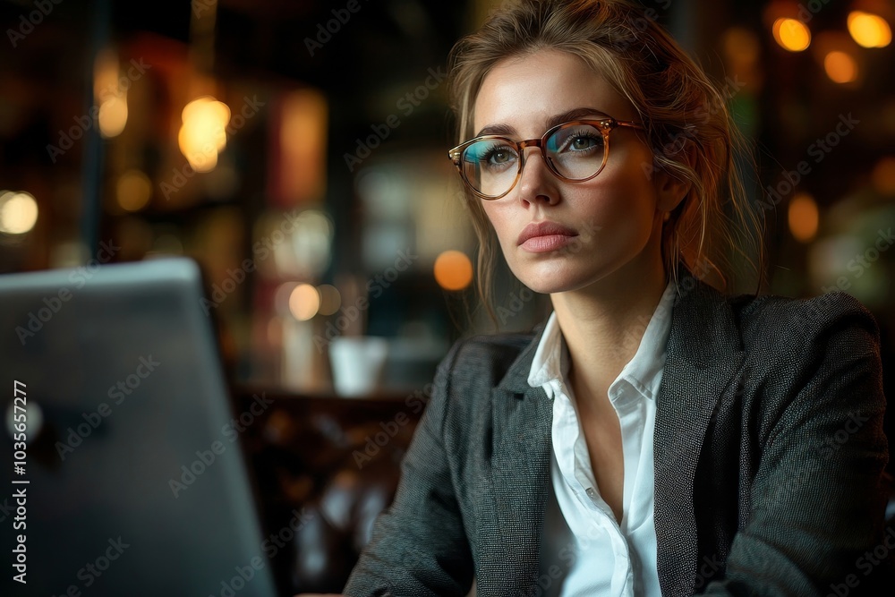 Businesswoman typing on a laptop at work, Generative AI Businesswoman typing on a laptop at work, Generative AI