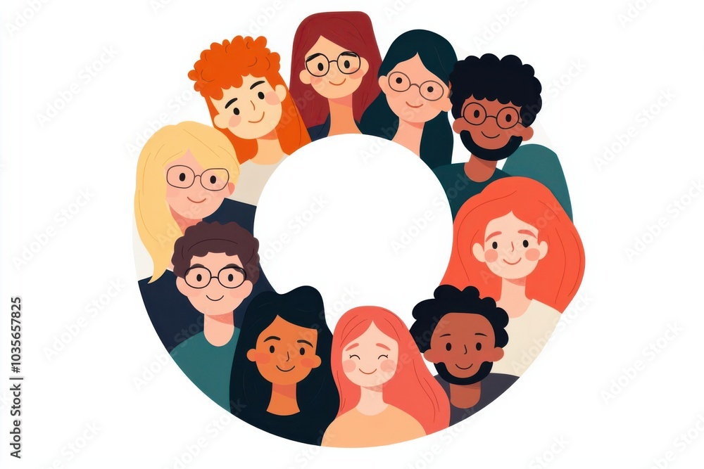 Inclusive group in a circle, representing fairness, tolerance, and harmony, flat design illustration Inclusive group in a circle, representing fairness, tolerance, and harmony, flat design illustration