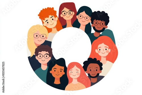 Inclusive group in a circle, representing fairness, tolerance, and harmony, flat design illustration