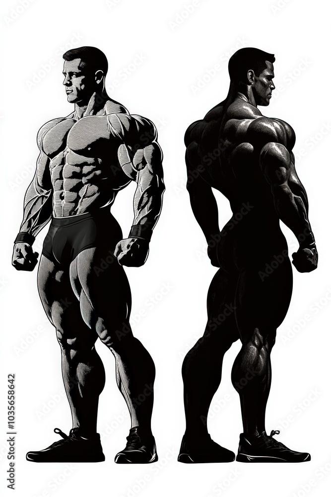 Fototapeta premium Bodybuilding Silhouette. Man in Strong Pose Illustration for Sport Competition