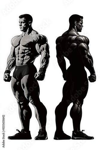 Bodybuilding Silhouette. Man in Strong Pose Illustration for Sport Competition