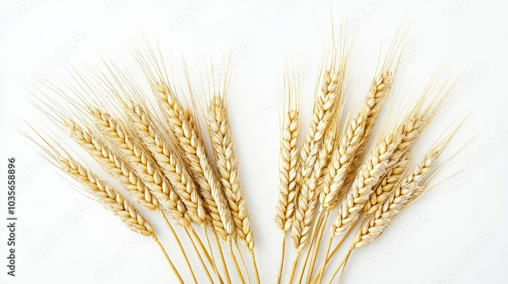 Fototapeta premium Golden Wheat Ears Harvested in Bright Sunlight on a Clear Day Generative AI