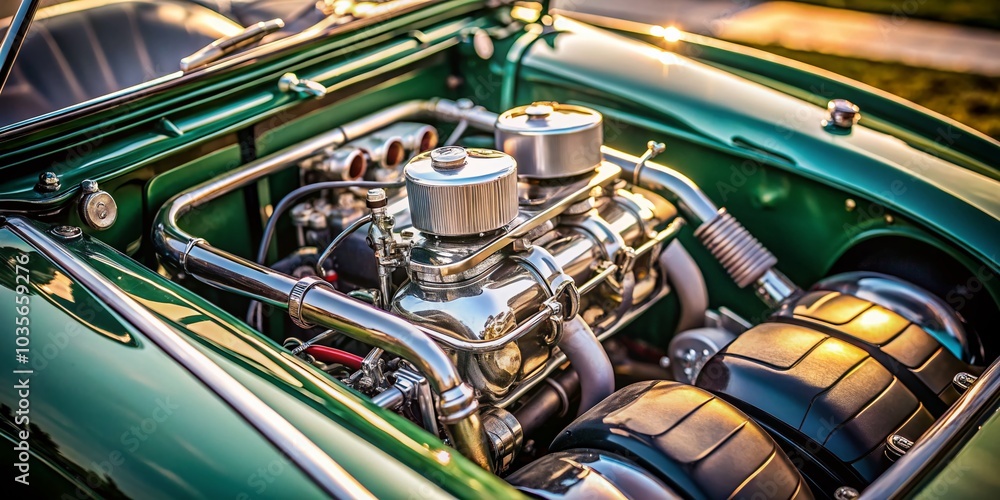 Classic Austin Healey Sprite Engine Close-Up with High Depth of Field Classic Austin Healey Sprite Engine Close-Up with High Depth of Field