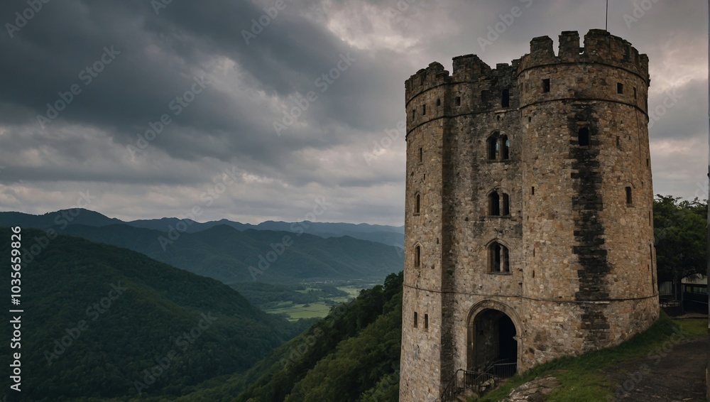 An ancient archer tower with weathered stones invites exploration and discovery An ancient archer tower with weathered stones invites exploration and discovery