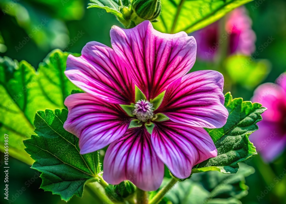 Obraz premium Close-Up Aerial Photography of Mallow Flower in Bloom - Nature's Beauty Revealed