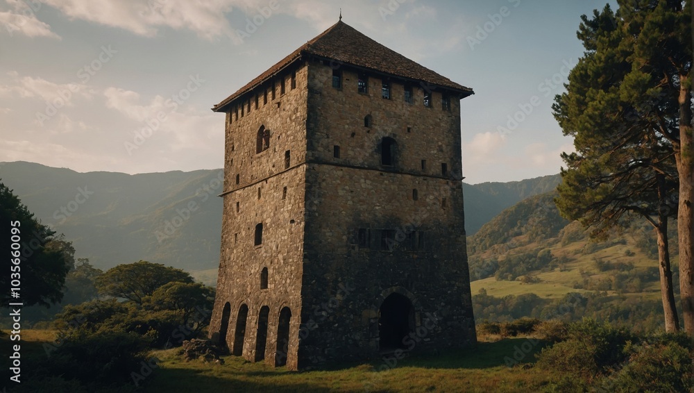 An ancient archer tower with weathered stones tells its story An ancient archer tower with weathered stones tells its story