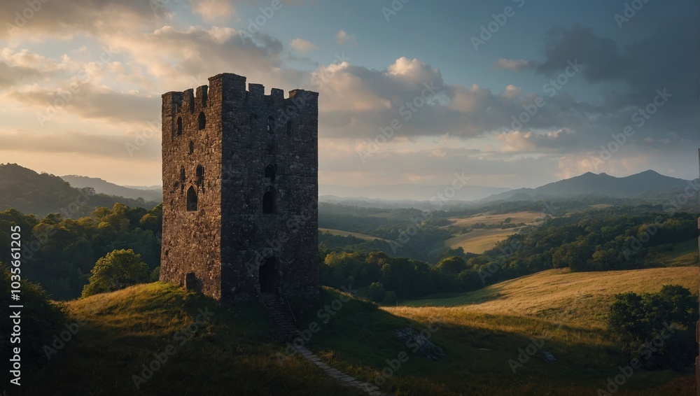 An archer tower surrounded by blooming flowers An archer tower surrounded by blooming flowers