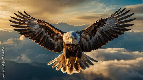 Wallpaper Mural A majestic bald eagle soars through the blue sky, its powerful wings outstretched as it hunts for prey Torontodigital.ca