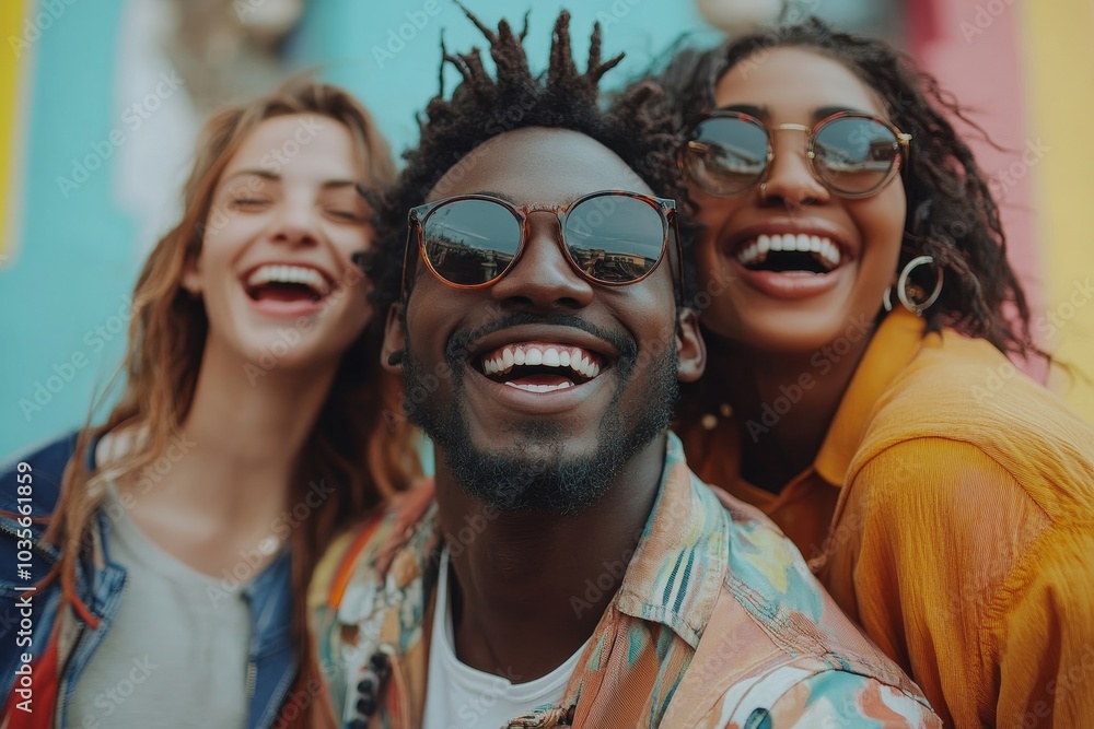 Multiethnic friends laughing and having fun, Generative AI Multiethnic friends laughing and having fun, Generative AI