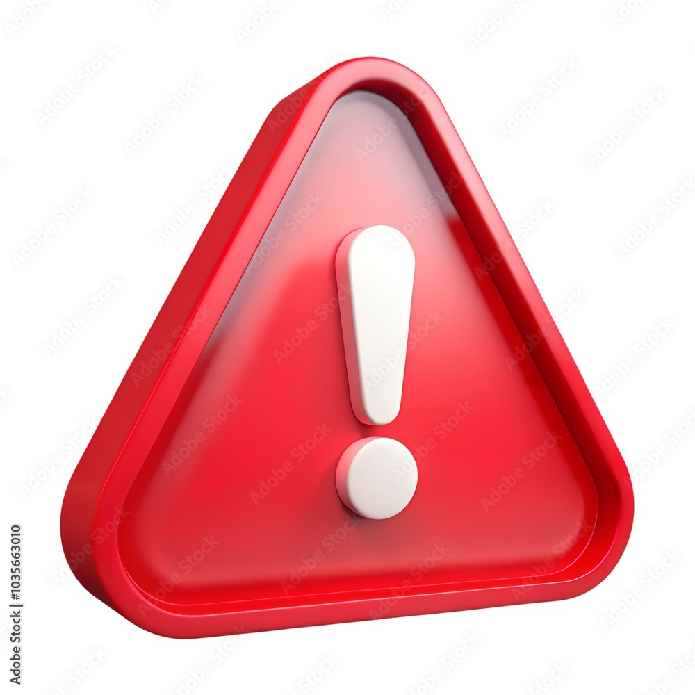 Red Triangular Warning Sign 3D Icon Red Triangular Warning Sign 3D Icon