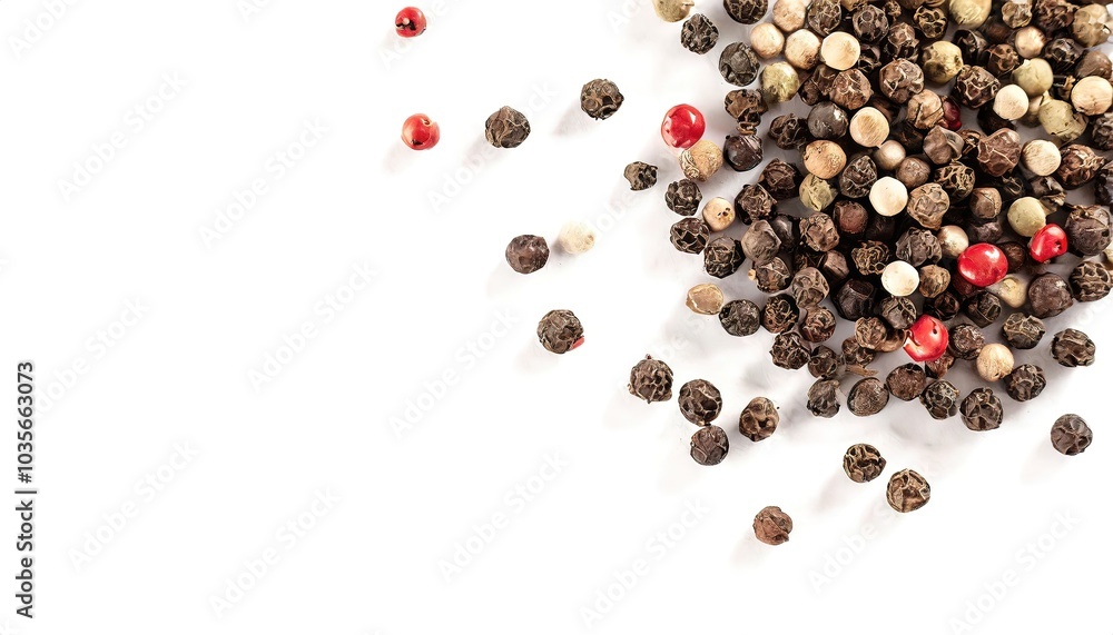 Black pepper - Piper nigrum - is cultivated for its fruit the peppercorn, which is usually dried and used as a spice and seasoning. Isolated on white background with copy space Black pepper - Piper nigrum - is cultivated for its fruit the peppercorn, which is usually dried and used as a spice and seasoning. Isolated on white background with copy space