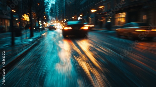 A high-speed getaway scene after a daring theft, a car speeding through city streets at night, tire marks on the asphalt, adrenaline-filled,