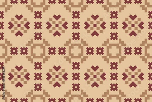 Geometric and cross stitch traditional ethnic pattern.floral pixel art embroidery. Elegance background abstract Aztec seamless pattern for fabric,cloth,dress,carpet,curtain,sarong,batik,wallpaper.