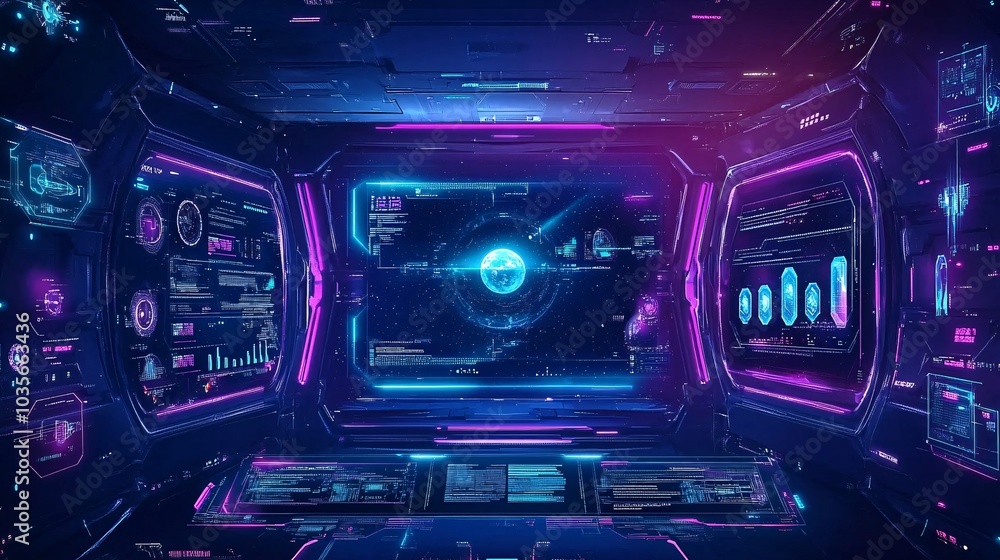 A sleek futuristic sci-fi game interface featuring vibrant neon holographic displays, ideal for showcasing advanced technology and immersive digital environments. A sleek futuristic sci-fi game interface featuring vibrant neon holographic displays, ideal for showcasing advanced technology and immersive digital environments.