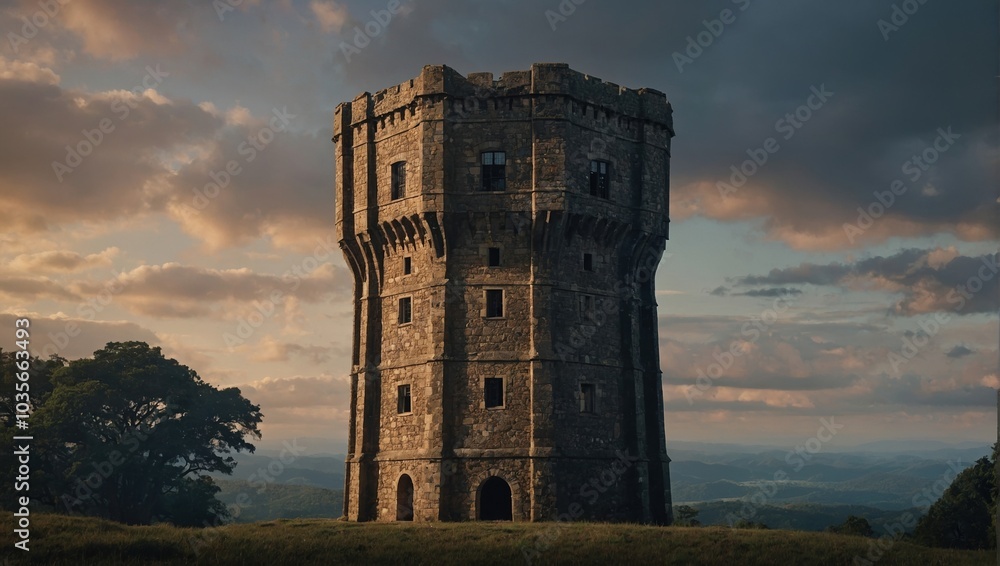 An elegant archer tower framed by trees creates a picturesque setting for romantic moments An elegant archer tower framed by trees creates a picturesque setting for romantic moments