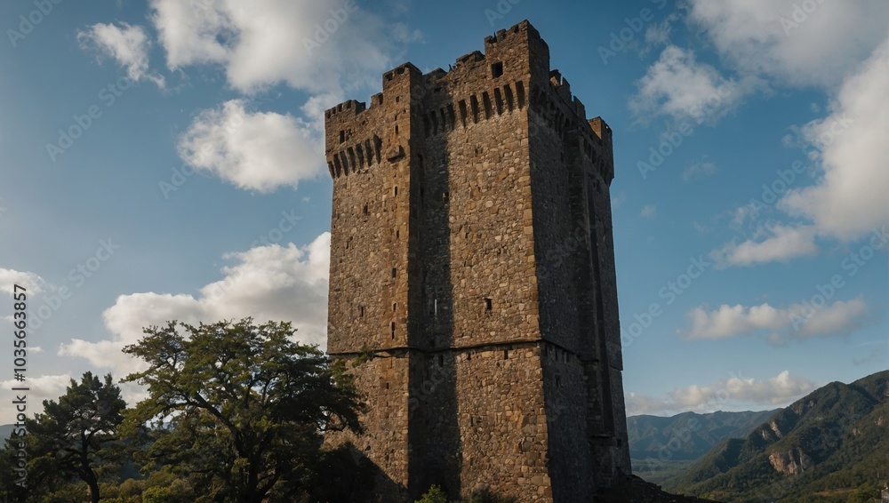An elegant archer tower illuminated by candlelight creates warmth An elegant archer tower illuminated by candlelight creates warmth