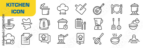 Kitchen icon set. Line style.