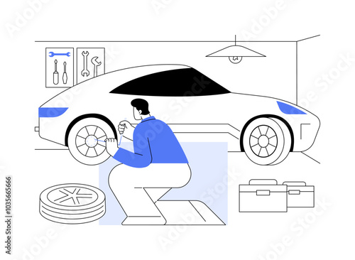 Fixing retro car isolated cartoon vector illustrations.