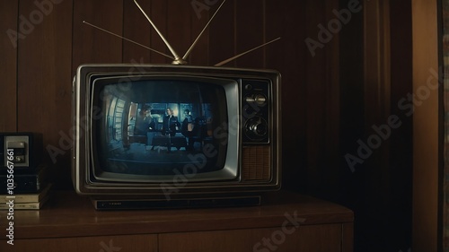 A vintage television set with a tube screen, a relic of analog technology, stands as a retro object showcasing the evolution of entertainment and display photo