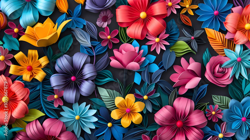 Vibrant Paper Art Flowers in Colorful Garden Arrangement