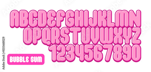 Bubble Gum font, alphabet, letters and numbers. flat style