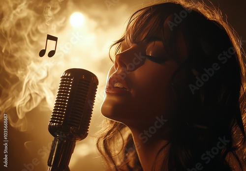 A singer captivates the audience with her powerful voice under warm stage lights