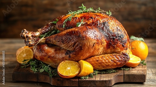 Wallpaper Mural A roasted turkey with herbs and oranges on a wooden cutting board. Torontodigital.ca