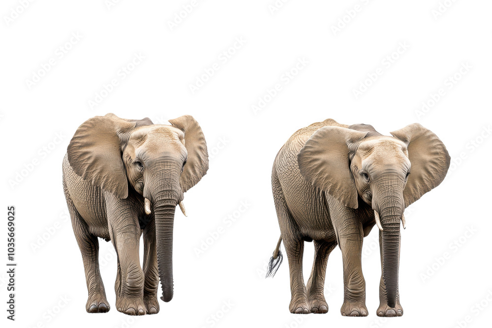 Obraz premium A Majestic Family of Elephants Walking Gracefully on a transparent Background, Perfect for Wildlife Conservation and Nature Projects