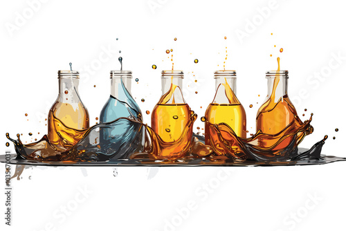 Various colorful flasks on a white background