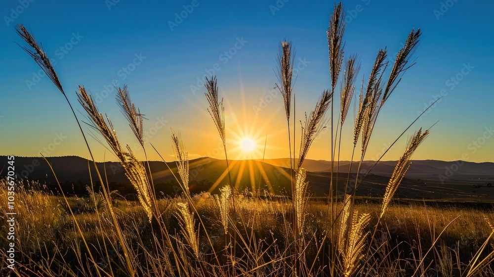 Fototapeta premium Golden Hour Sunset Through Grass