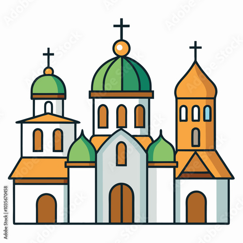 Orthodox flat design vector illustration. Cathedral Church icon isolated