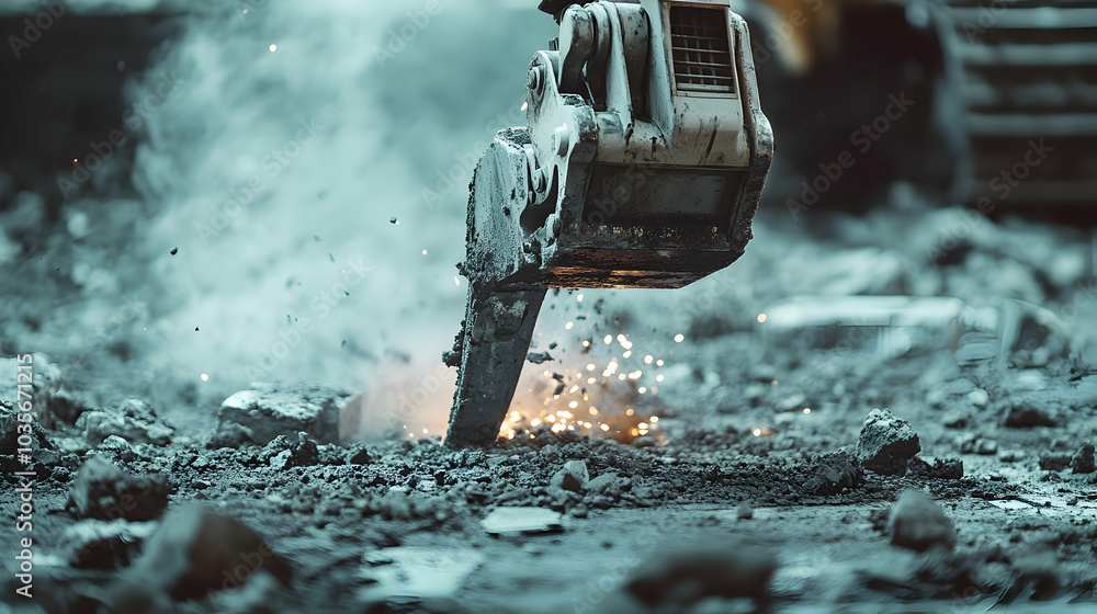 Close-Up of a Jackhammer Breaking Up Concrete on a Construction Site Close-Up of a Jackhammer Breaking Up Concrete on a Construction Site
