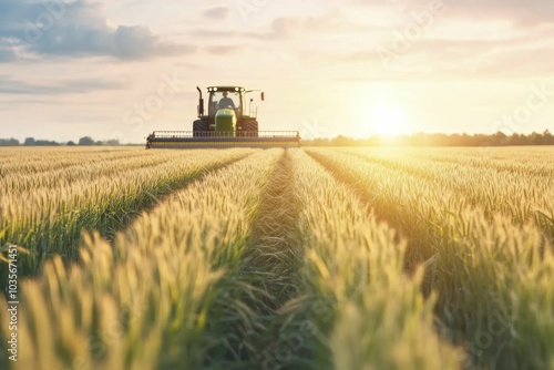 Modern farmer using smart sensors in the field, tech-integrated farm equipment, golden sunlight