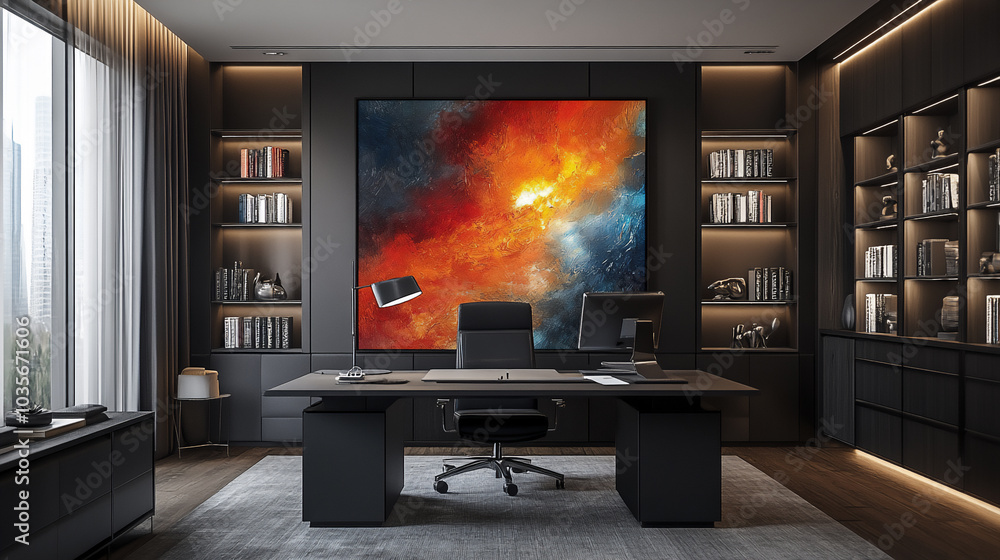 Contemporary Home Office - A modern home office space with a clean, sophisticated design. Contemporary Home Office - A modern home office space with a clean, sophisticated design.