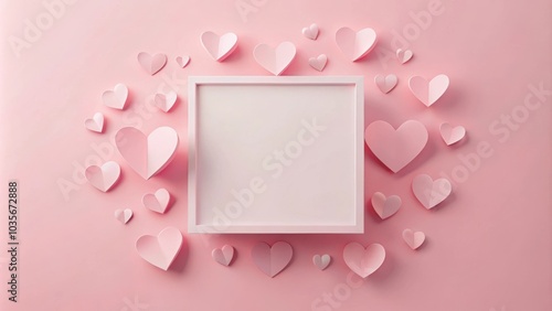 A white frame with pink hearts on a pink background, perfect for displaying a romantic message or a photo of a loved one.