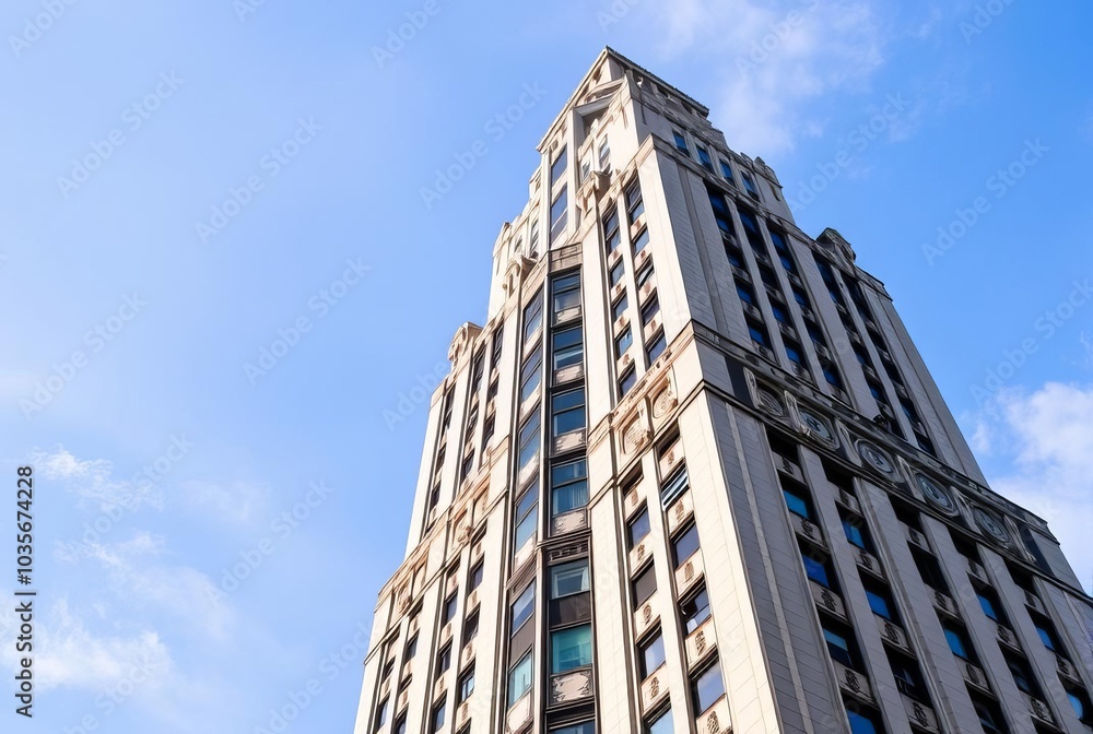 Art Deco Skyscraper A classic ornate skyscraper with a distincti Art Deco Skyscraper A classic ornate skyscraper with a distincti