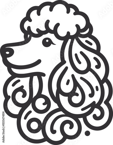 hand-drawn line art illustration of a Toy Poodle in a side view