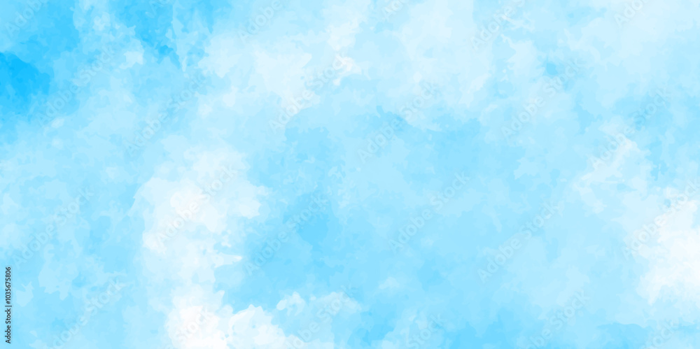 Obraz premium Abstract background with panorama of blue sky and white cloud nature design. horizon spring morning sky with clouds background. hand painted watercolor shades sky clouds.